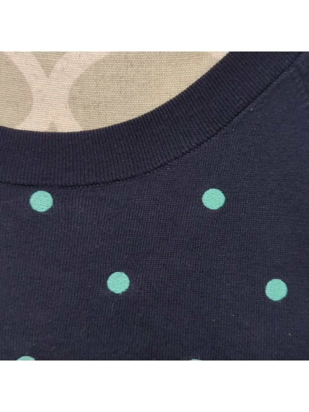 J. Crew 100% cotton navy blue with dot pullover sweatergreen polka